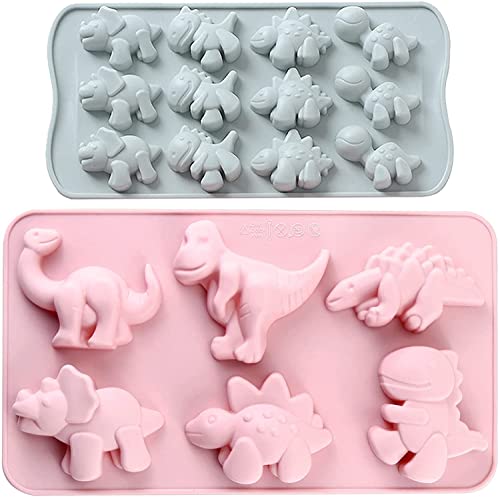 Jello Mold Dinosaur Food Grade Silicone Mold 3D Dinosaur Cavity Candy Molds Suitable for Kid DIY Chocolate Cookies Pudding Jelly Candy Ice Cube Christmas Cake Decorations Tools (2 Pack)
