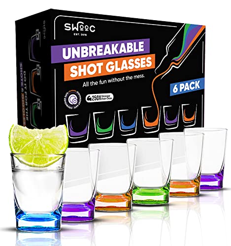 SWOOC  Unbreakable Shot Glasses Set (6 Pack)  250x Stronger Than Glass 25x Stronger Than Acrylic  Colorful  DishwasherSafe  15oz Reusable Drinkware for Indoor  Outdoor Fun  DUNZO Compatible
