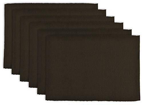 DII Basic Everyday Ribbed Tabletop Collection 100 Cotton Placemat Set 13x19 Dark Brown 6 Pieces