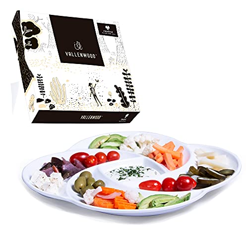 1 Ecology Reusable Non Disposable White Veggie Tray for Partys 13 in Unbreakable Melamine Not Plastic Appetizer Sectioned Platter Vegetables and Fruits Chip and Dip Serving Dish for entertaining