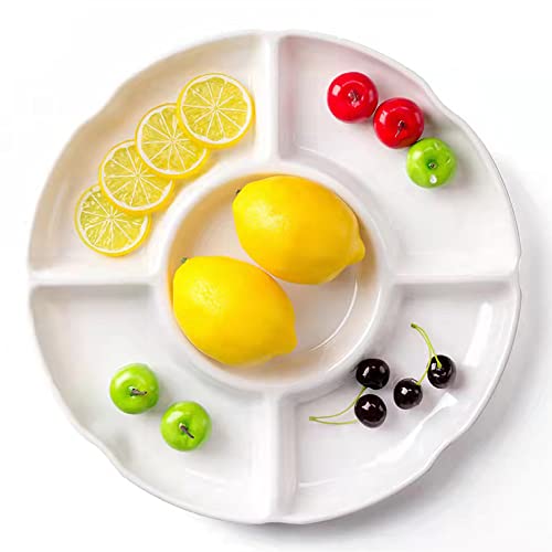 Divided Serving Platter TrayOlive and Cheese TrayChip and Dip Serving SetFruit TrayVeggie TrayDivided Plate for AdultsServing Tray for PartyNutsCandy and Snacks White Small Dish(10 inch)