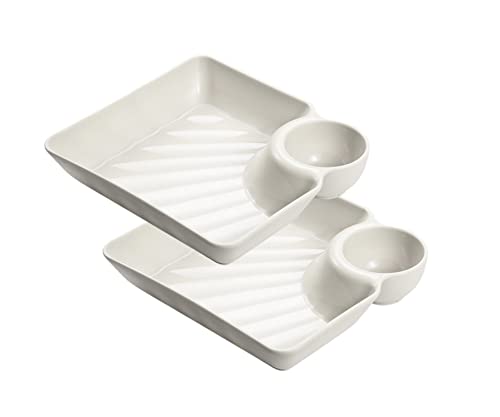 VSUINGO Chip and Dip Set 2 Pack White Divided Snack Serving Plate Reusable Dipping Sauce Tray for Chips Sushi Cupcake Appetizer Condiments Dish for Ketchup Vinegar Soy Teatime and Party