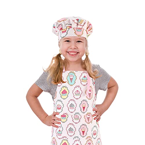 CRJHNS Kids Apron and Chef Hat Set Adjustable Cotton Child Aprons with Large Pocket Cute Girls Boys Kitchen Bib Aprons for Cooking Baking Painting