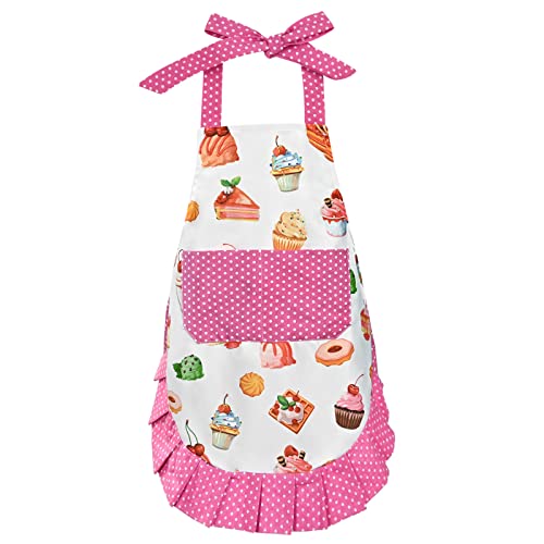 Cupcake Kids Apron with Pockets Pink Cake Baking Apron for Boys Girls Child Toddlers Adjustable Waterproof Cooking Aprons for Baking Kitchen Painting Party Painting 169×189 Toddler Gift