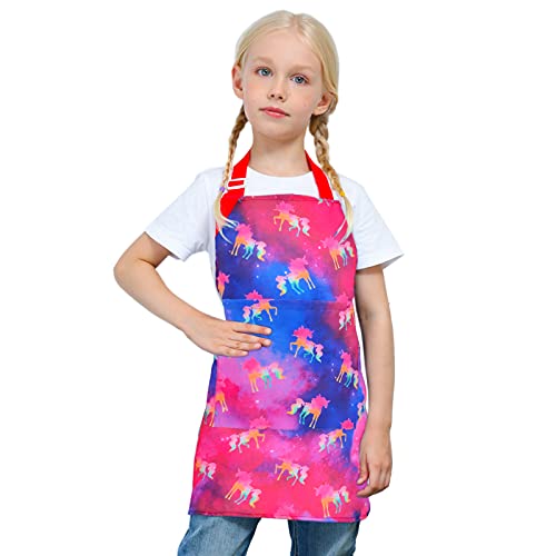 Kids Aprons Adjustable Cotton Child Cute Aprons with Large Pocket Soft Kitchen Bib Aprons for Girls Boys Cooking Baking Painting and Gardening