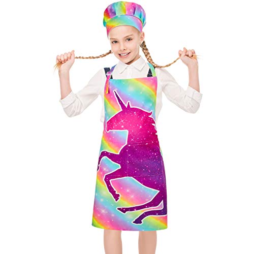 MHJY Kids Apron Chef Hat SetCooking Kitchen Apron for Girls Boys Adjustable Child Apron with Pockets