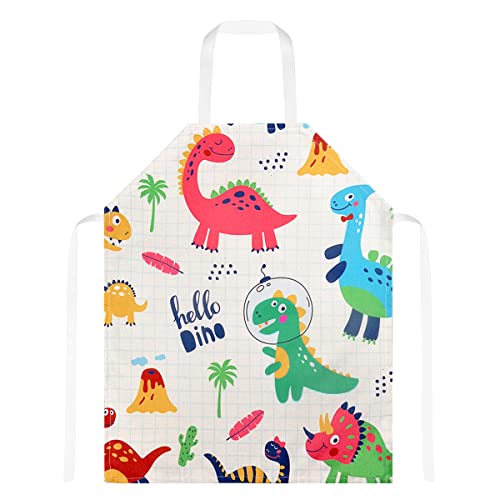 MOLEDINO Kids Chef Apron for Toddlers Girls Boys Cute Dinosaur Toddlers Child Children Apron Cooking Baking BBQ Kitchen Washable Polyester Fabric Kids Apron for Painting Art Craft Gardening School