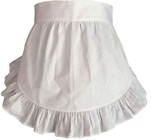 Waist Apron Kitchen Cooking Restaurant 100 Cotton Bistro Half Aprons with Pockets For Girl Woman (White)