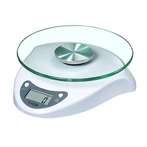 Taylor Precision Products Digital Kitchen Scale with Glass Platform Tare Button and Plastic Body Weighs Up to 66 Pounds Capacity