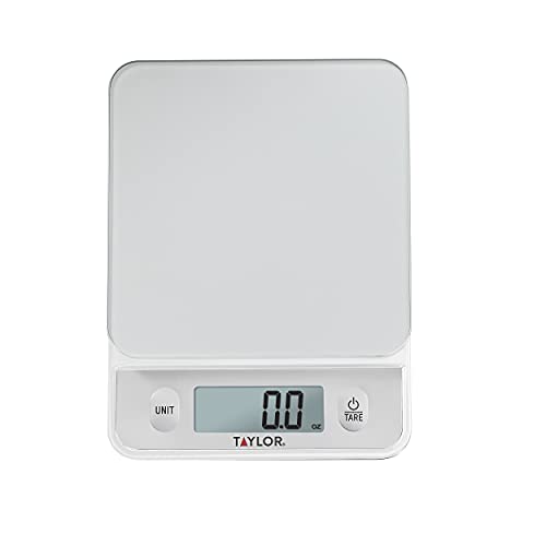 Taylor Precision Products Digital Kitchen Scale with Glass Platform and Plastic Body Weighs Up to 11 Pounds Capacity